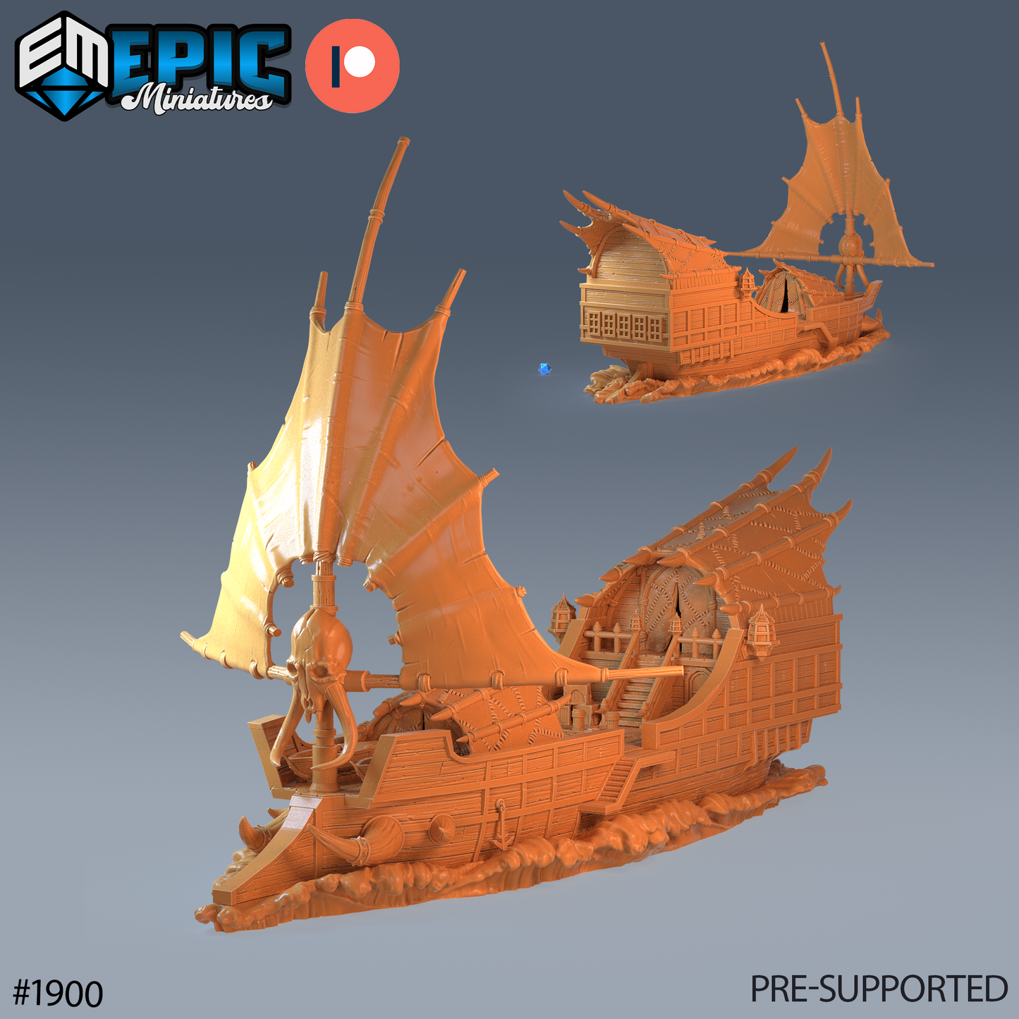 Tribal Ship, The Ramhorn #1900 by Epic Miniatures | Epic 56-Piece Gargantuan Miniature Set for D&D Tabletop