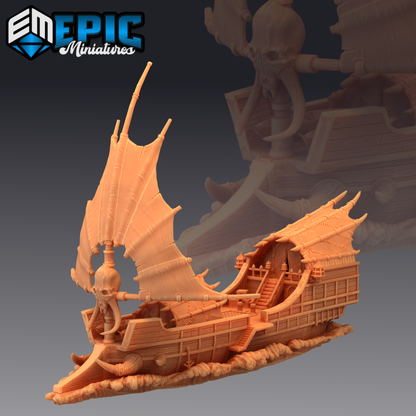 Tribal Ship, The Ramhorn #1900 by Epic Miniatures | Epic 56-Piece Gargantuan Miniature Set for D&D Tabletop