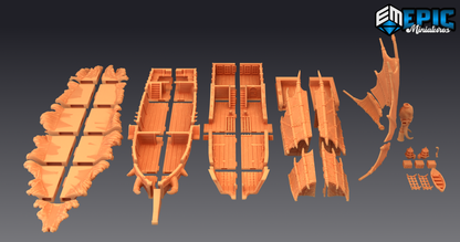 Tribal Ship, The Ramhorn #1900 by Epic Miniatures | Epic 56-Piece Gargantuan Miniature Set for D&D Tabletop